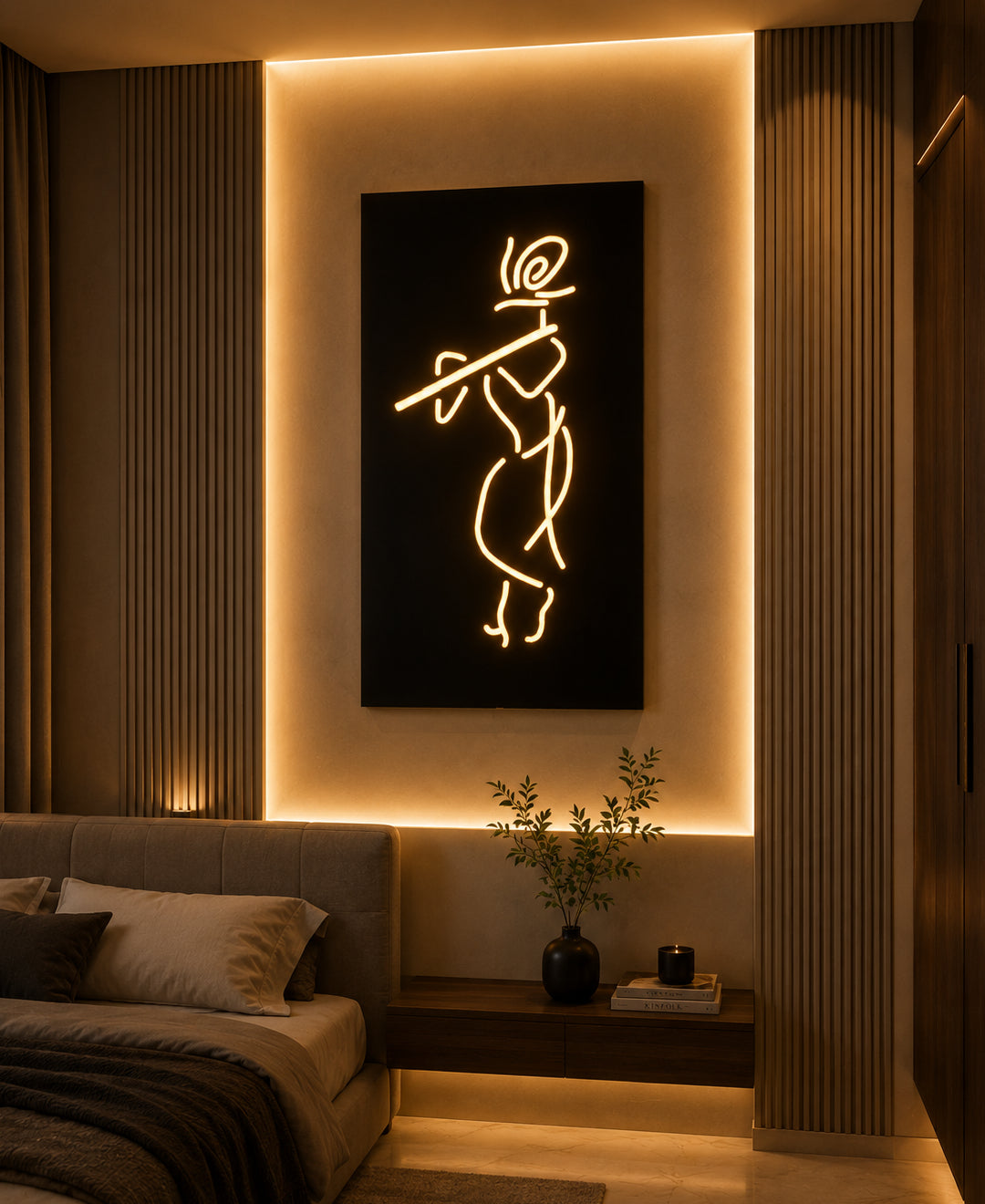 Lord Krishna RGB Wall Light – 12 x 16 Inch Smart LED Wooden Spiritual Wall Décor with App Control & Music Sync