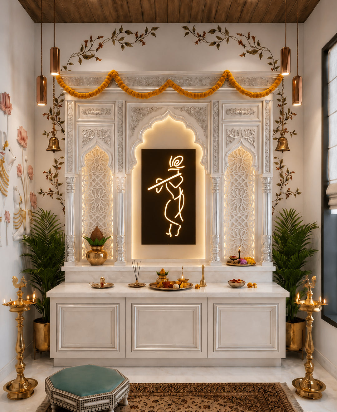 Lord Krishna RGB Wall Light – 12 x 16 Inch Smart LED Wooden Spiritual Wall Décor with App Control & Music Sync