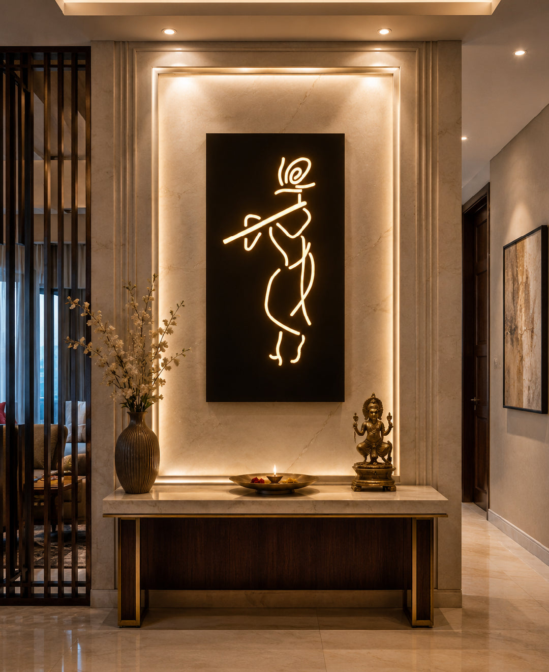 Lord Krishna RGB Wall Light – 12 x 16 Inch Smart LED Wooden Spiritual Wall Décor with App Control & Music Sync