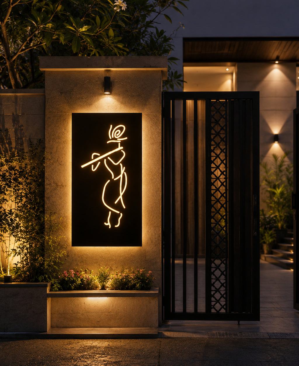 Lord Krishna RGB Wall Light – 12 x 16 Inch Smart LED Wooden Spiritual Wall Décor with App Control & Music Sync