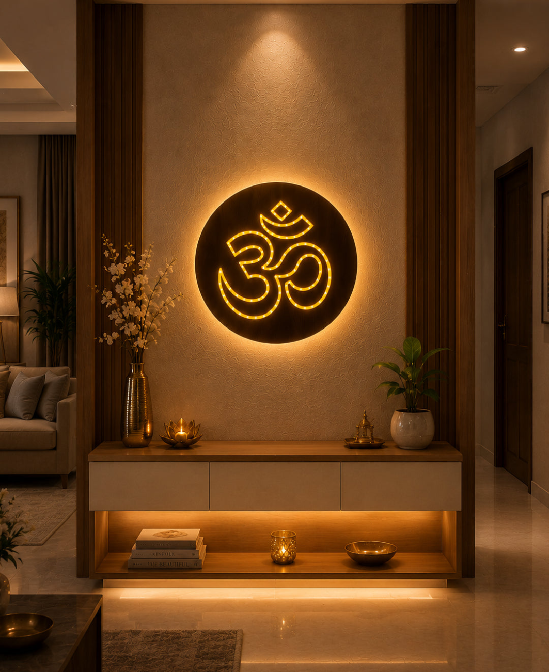 Om RGB Wall Light – 12 Inch Smart LED Wooden Spiritual Wall Décor with App Control & Music Sync