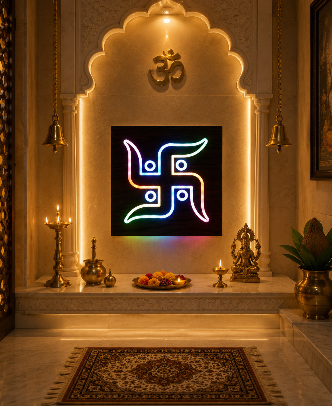 Swastik RGB Wall Light – 12 Inch Smart LED Wooden Spiritual Wall Décor with App Control & Music Sync