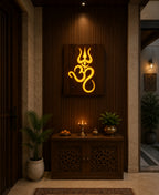 Om Trishul RGB Wall Light – 12 x 16 Inch Smart LED Wooden Spiritual Wall Décor with App Control & Music Sync