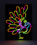 Peacock RGB LED Wall Light – 12 x 16 Inch Wooden Peacock Wall Art with 142 Dynamic Colors, Mobile App Control & Music Sync