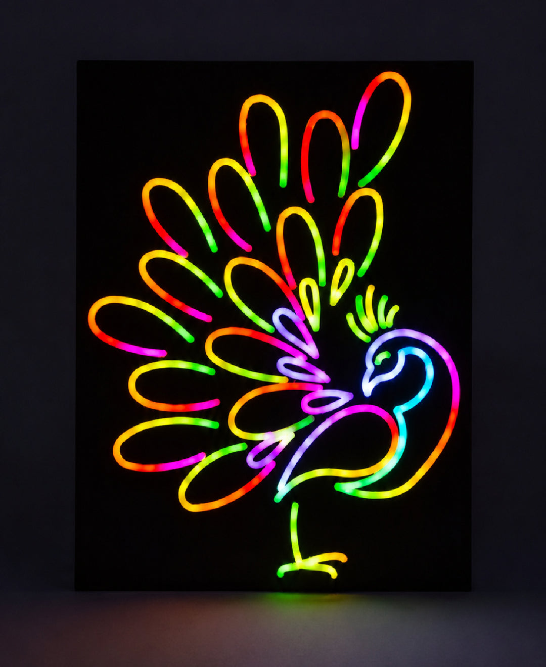 Peacock RGB LED Wall Light – 12 x 16 Inch Wooden Peacock Wall Art with 142 Dynamic Colors, Mobile App Control & Music Sync