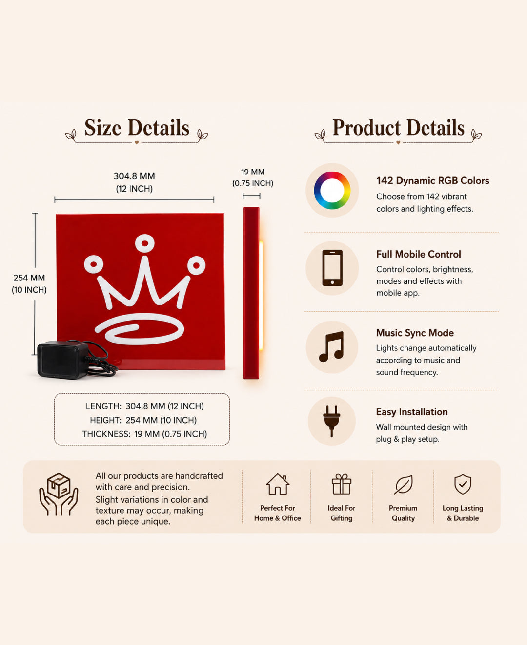RGB Crown Wall Light – 12 x 10 Inch Smart LED Decorative Wall Décor with App Control & Music Sync