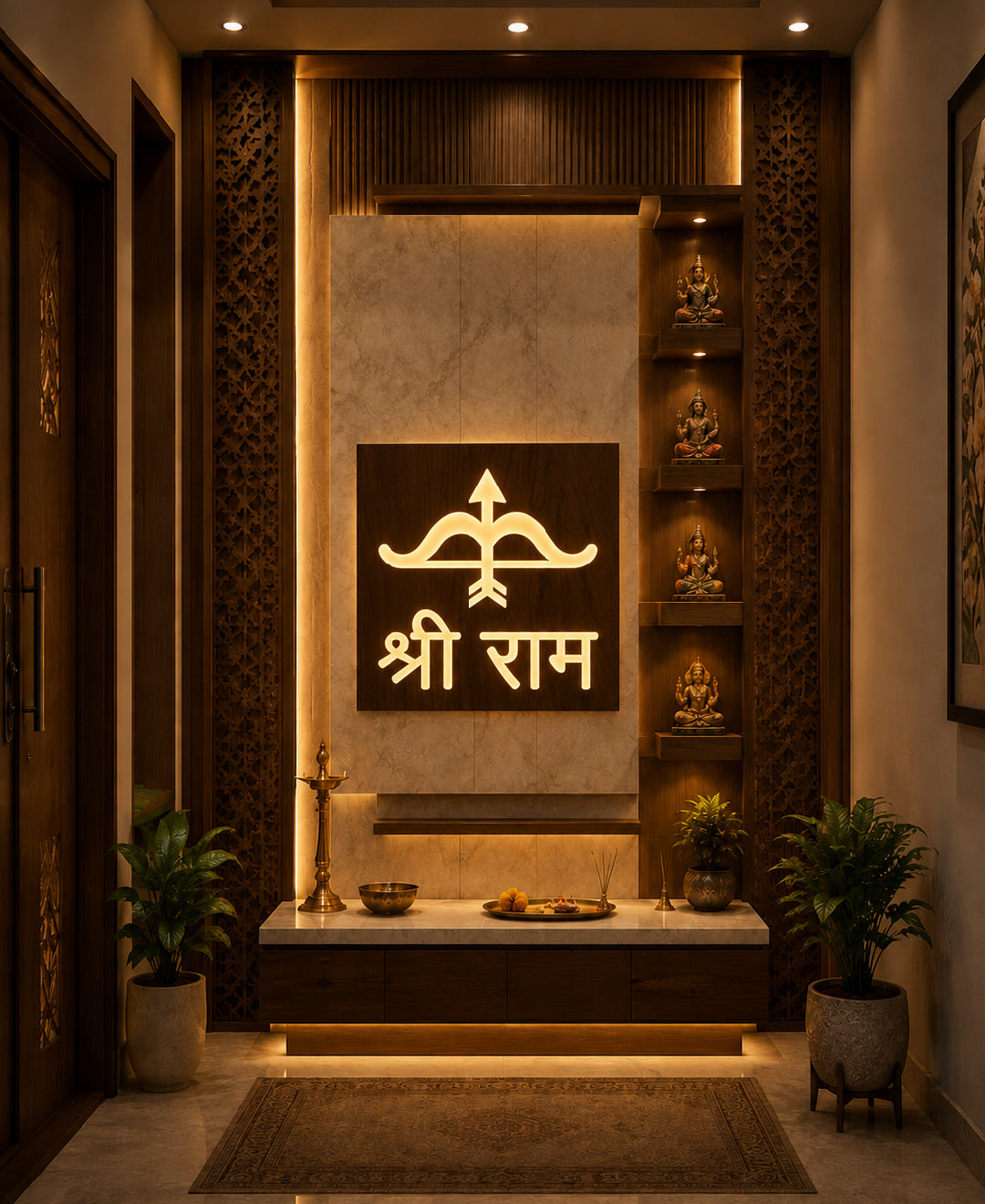 Shri Ram RGB LED Wall Light – 12 Inch Wooden Dhanush Baan Spiritual Wall Décor with App Control & Music Sync