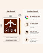Shri Ram RGB LED Wall Light – 12 Inch Wooden Dhanush Baan Spiritual Wall Décor with App Control & Music Sync