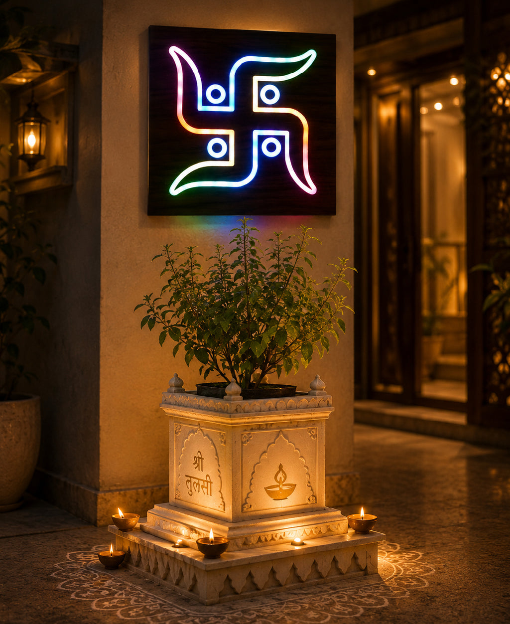 Swastik RGB Wall Light – 12 Inch Smart LED Wooden Spiritual Wall Décor with App Control & Music Sync